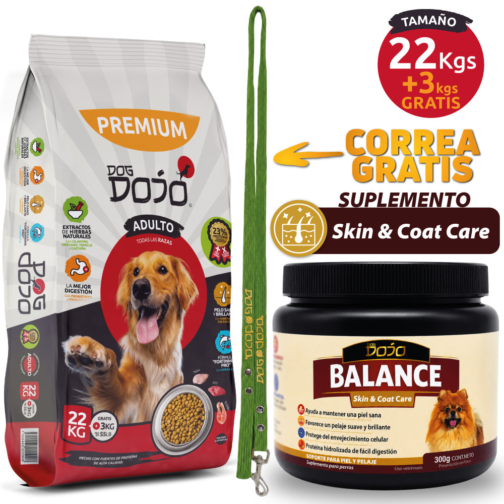 Alimento PREMIUM 25kg Razas Grandes + Dojo Balance Skin Care — Pelo y Piel Sanos y Brillantes 300g