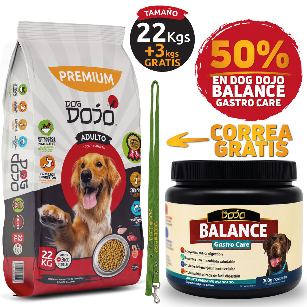 Alimento PREMIUM 25kg Razas Grandes + Dojo Balance Gastro Care — Suplemento Digestivo Avanzado 300g