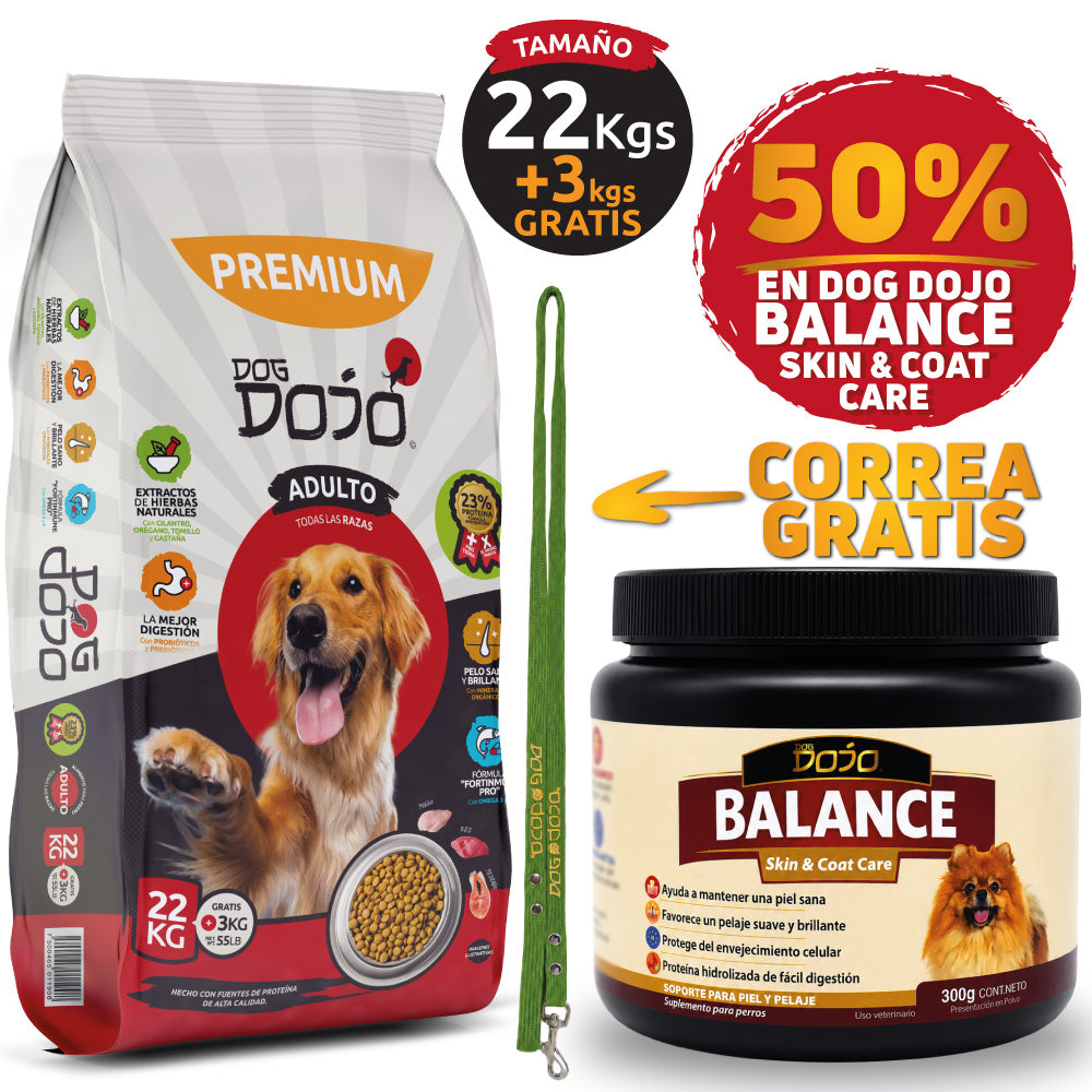Alimento PREMIUM 25kg Razas Grandes + Dojo Balance Skin Care — Pelo y Piel Sanos y Brillantes 300g